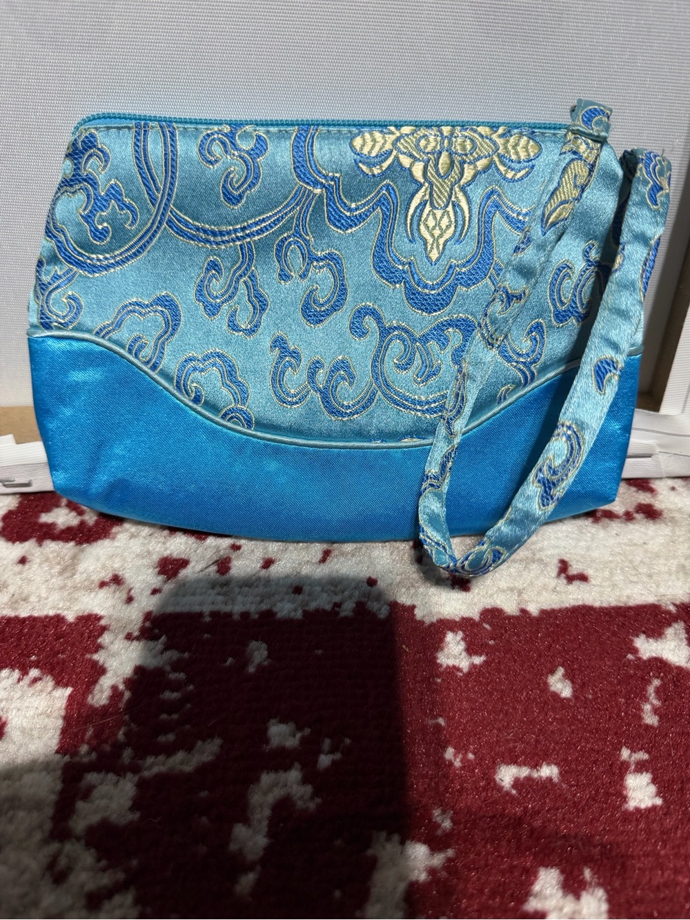 Blue Asian Brocade Evening Wristlet Clutch Bag
